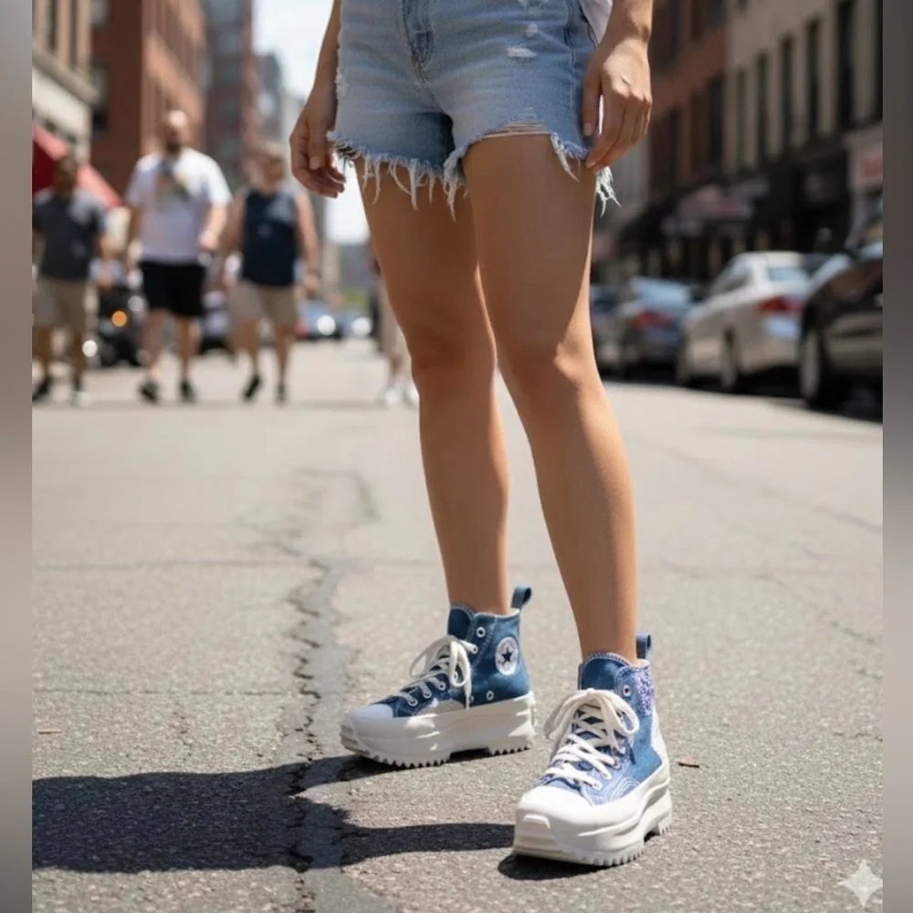 Converse Kids Denim High-Top Sneakers - Blue and White